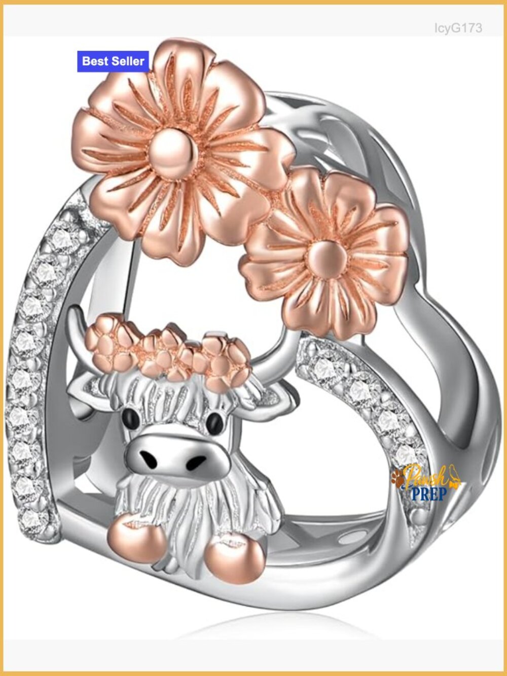 Highland Cow Charm 925 Sterling Silver Dainty Pendant for Bracelets
